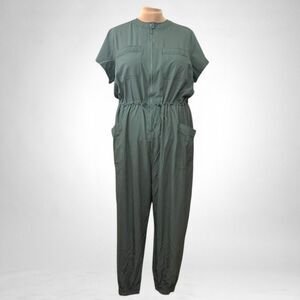 OLD NAVY Short-Sleeve StretchTech Collarless Green Jumpsuit, NWOT! 2X